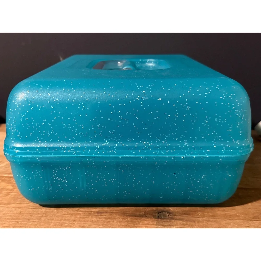 Vintage Caboodles Jellies Organizer Vanity Teal Blue Glitter Makeup Case 2762